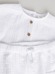 White Cheesecloth Baby 100% Cotton Top and Shorts Set (0mths-2yrs) - Image 8 of 11