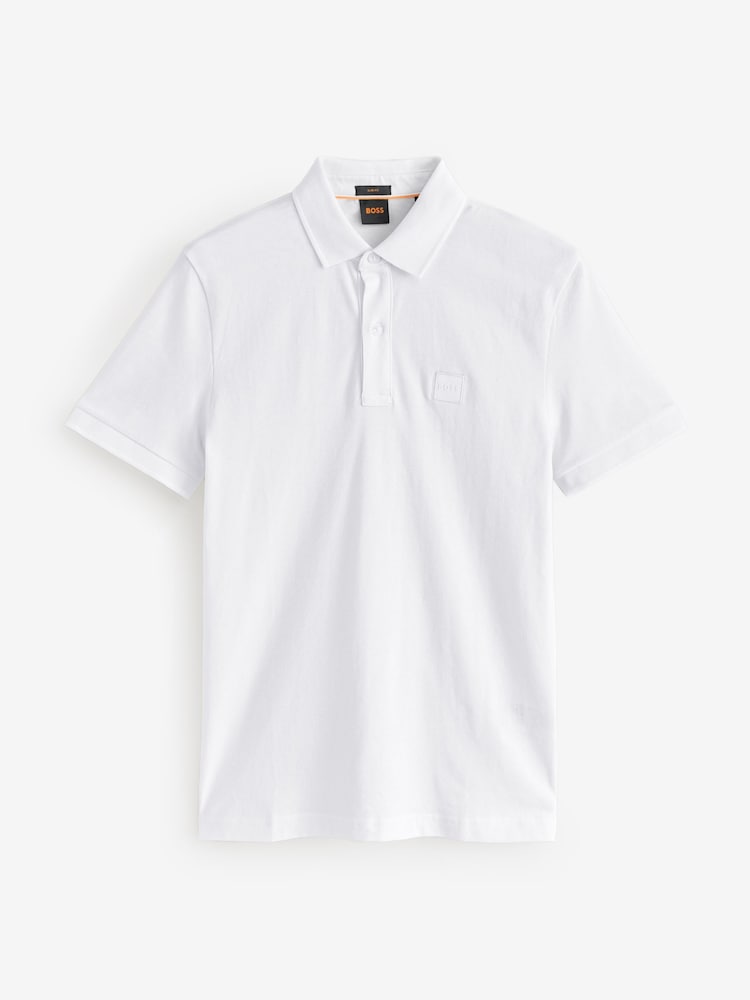 BOSS White Passertip Logo Patch Slim Fit Pique Polo Shirt - Image 4 of 4