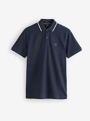 BOSS Blue Chrome Passertip Logo Patch Slim Fit Pique Polo Shirt - Image 4 of 4