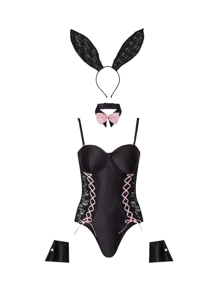 Ann Summers Black Boudoir Lace-Up Bunny Outfit Dress - Image 8 of 8