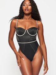 Ann Summers Black Incandesce Diamante and Satin Bodysuit - Image 1 of 5