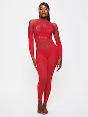 Ann Summers Red Flaming Desire Diamante Fishnet Jumpsuit - Image 1 of 5
