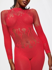 Ann Summers Red Flaming Desire Diamante Fishnet Jumpsuit - Image 4 of 5