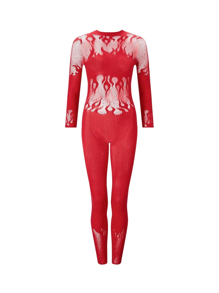 Ann Summers Red Flaming Desire Diamante Fishnet Jumpsuit - Image 5 of 5