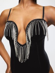 Ann Summers Black Thrill Seeking Diamante Velvet Bodysuit - Image 3 of 4