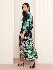 Friends Like These Black Satin 3/4 Puff Sleeve Midi Dress - Image 5 of 5