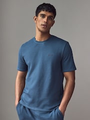 Dunkelblau - BOSS Waffle Structured Cotton T-Shirt - Bild 1 von 4