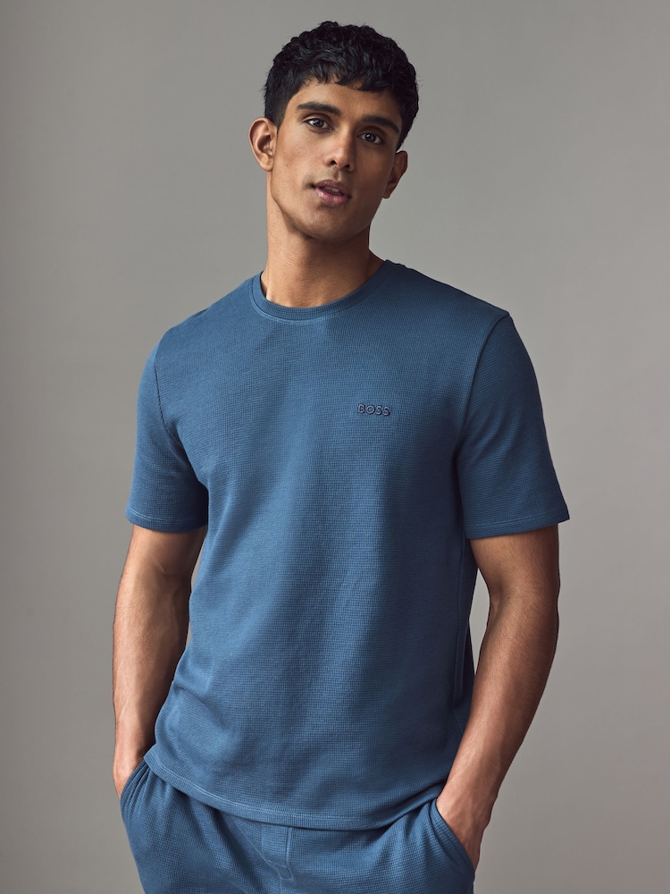 Dunkelblau - BOSS Waffle Structured Cotton T-Shirt - Bild 1 von 4