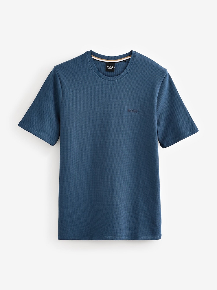 Dunkelblau - BOSS Waffle Structured Cotton T-Shirt - Bild 4 von 4