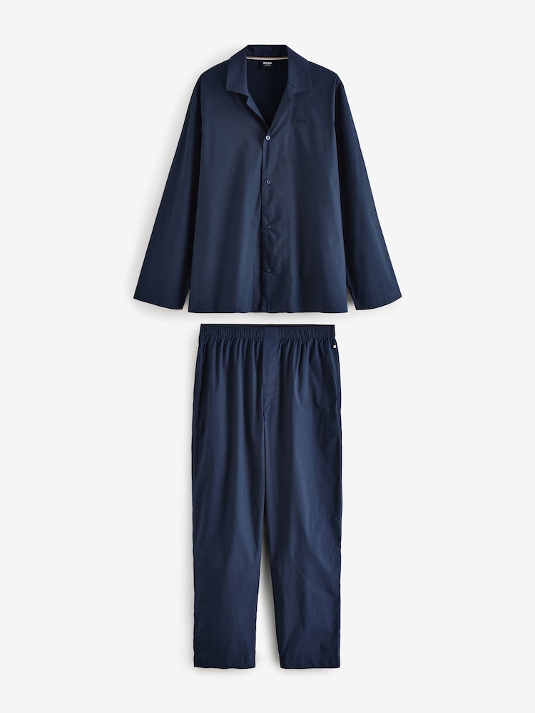 BOSS Blue Logo Embroidered Stretch Poplin Pyjamas - Image 1 of 5