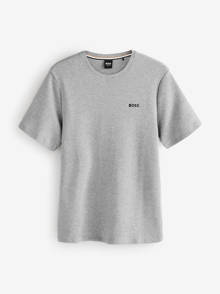 BOSS Grey Waffle Structured Cotton T-Shirt - Image 4 of 4