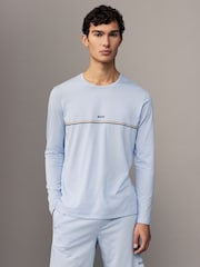 BOSS Blue/white Signature Stripe Logo Long Sleeve T-Shirt - Image 2 of 4