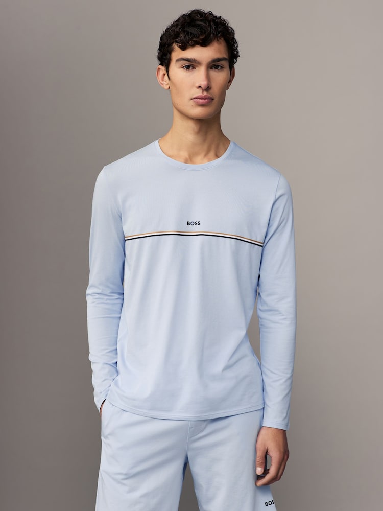 BOSS Blue/white Signature Stripe Logo Long Sleeve T-Shirt - Image 2 of 4