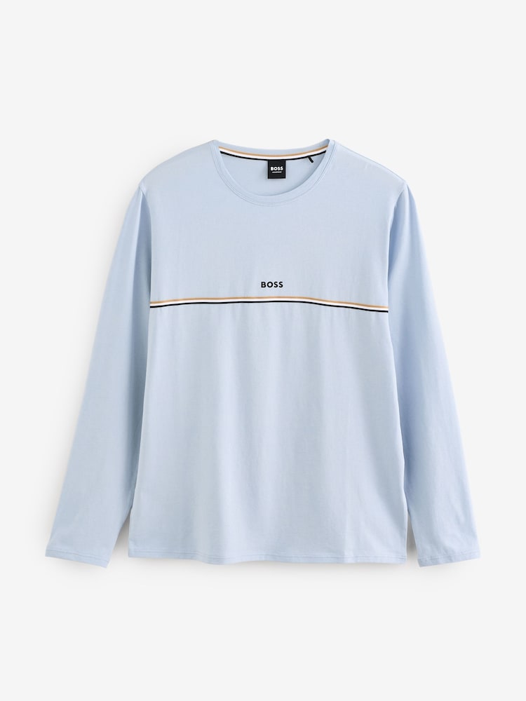 BOSS Blue/white Signature Stripe Logo Long Sleeve T-Shirt - Image 4 of 4