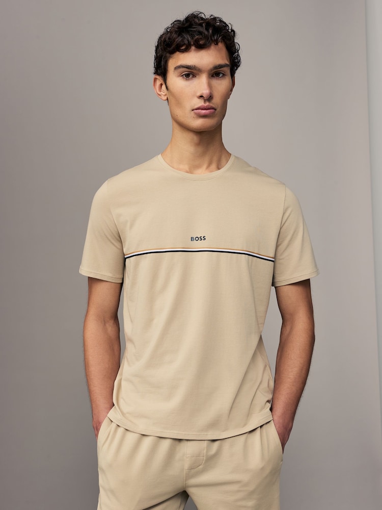 BOSS Natural Signature Stripe Stretch Cotton T-Shirt - Image 1 of 3
