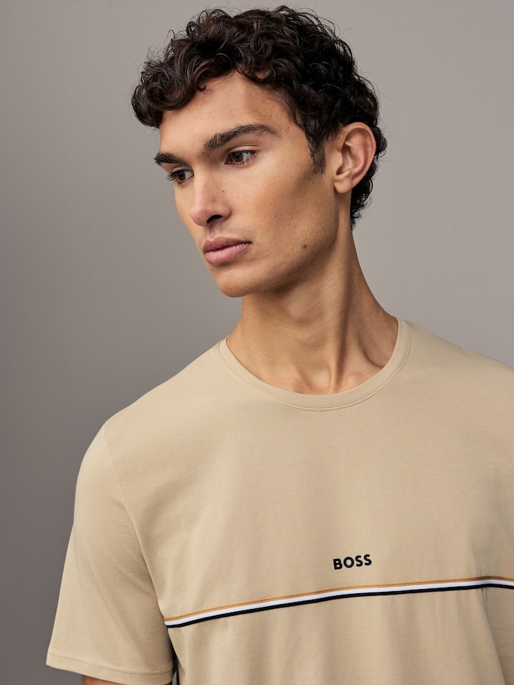 BOSS Natural Signature Stripe Stretch Cotton T-Shirt - Image 3 of 3