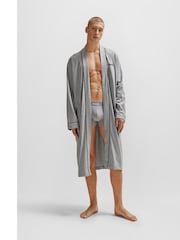 BOSS Grey Logo Embroidered 100% Cotton Jersey Robe Dressing Gown - Image 1 of 4