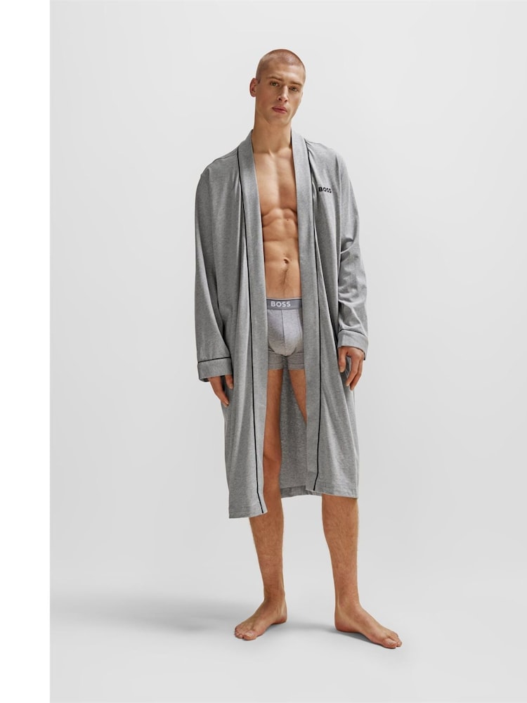 BOSS Grey Logo Embroidered 100% Cotton Jersey Robe Dressing Gown - Image 1 of 4