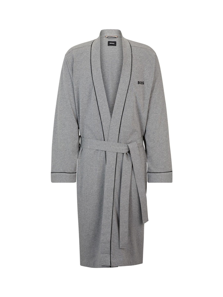 BOSS Grey Logo Embroidered 100% Cotton Jersey Robe Dressing Gown - Image 4 of 4