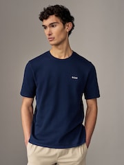 BOSS Blue Waffle Structured Cotton T-Shirt - Image 1 of 4