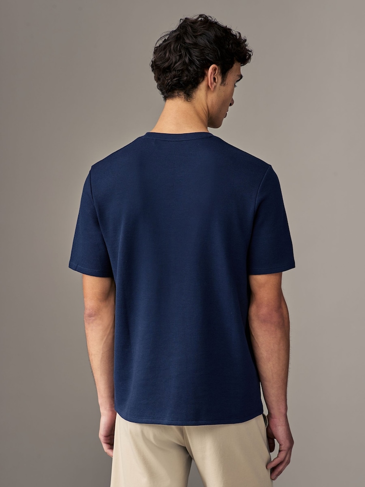 BOSS Blue Waffle Structured Cotton T-Shirt - Image 2 of 4