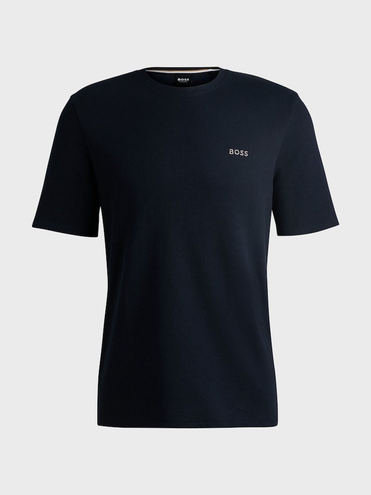 BOSS Blue Waffle Structured Cotton T-Shirt - Image 4 of 4
