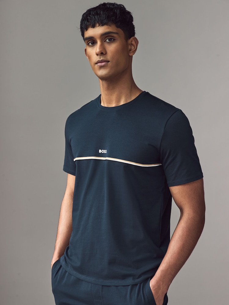 BOSS Blue Signature Stripe Stretch Cotton T-Shirt - Image 1 of 4