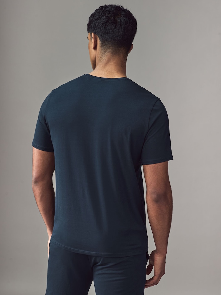BOSS Blue Signature Stripe Stretch Cotton T-Shirt - Image 2 of 4