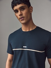 BOSS Blue Signature Stripe Stretch Cotton T-Shirt - Image 3 of 4