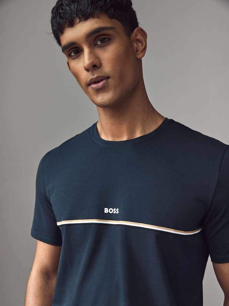 BOSS Blue Signature Stripe Stretch Cotton T-Shirt - Image 3 of 4
