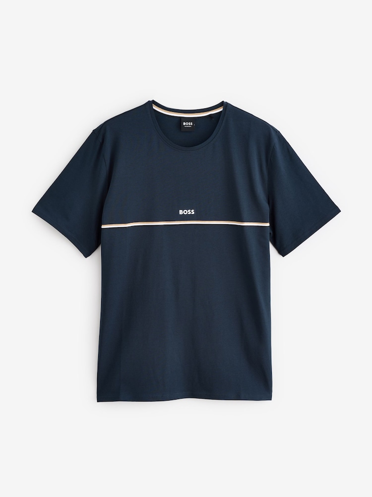 BOSS Blue Signature Stripe Stretch Cotton T-Shirt - Image 4 of 4