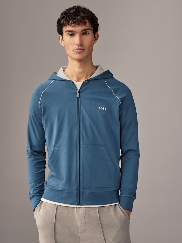 BOSS Blue Stretch Cotton Zip-Up Hoodie - Image 1 of 4 BOSS Blue Stretch Cotton Zip-Up Hoodie - Image 1 of 4