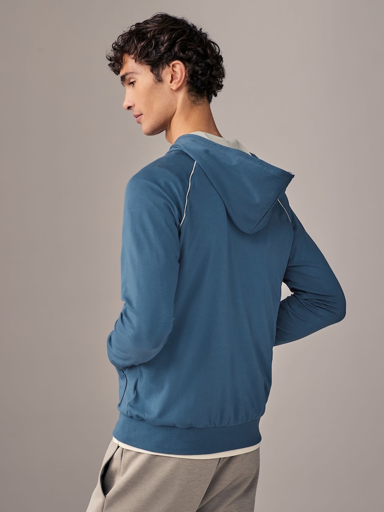 BOSS Blue Stretch Cotton Zip-Up Hoodie - Image 2 of 4 BOSS Blue Stretch Cotton Zip-Up Hoodie - Image 2 of 4