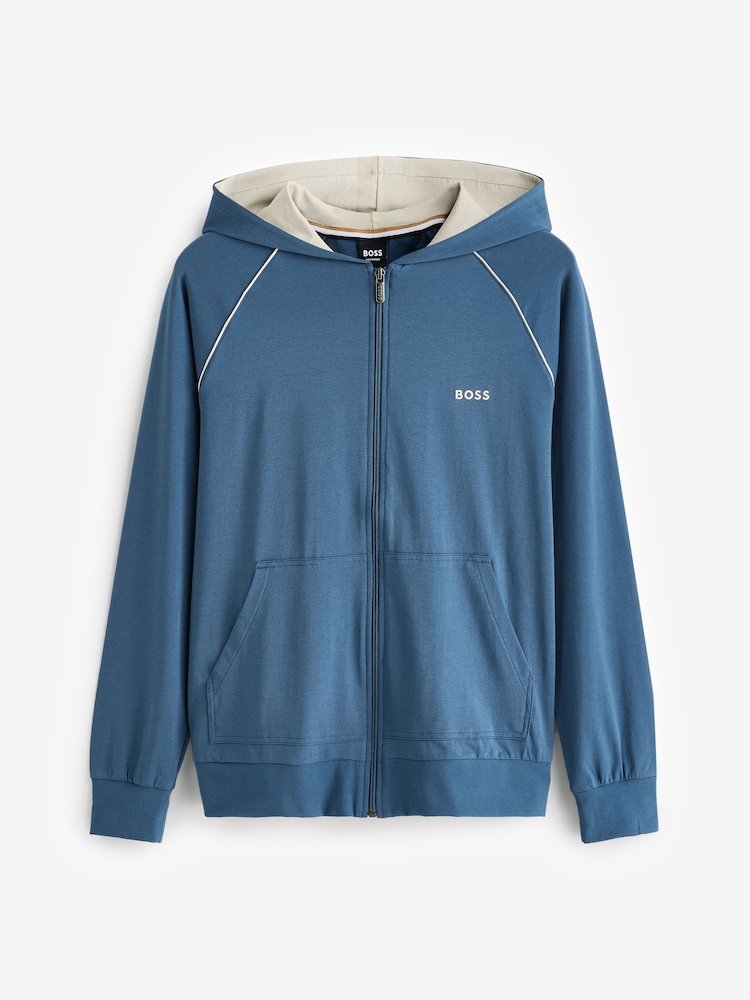 BOSS Blue Stretch Cotton Zip-Up Hoodie - Image 4 of 4