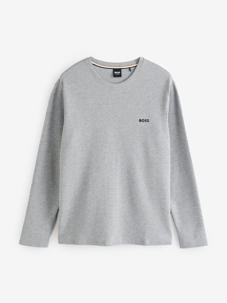 BOSS Grey Waffle Structured T-Shirt - Image 4 of 4