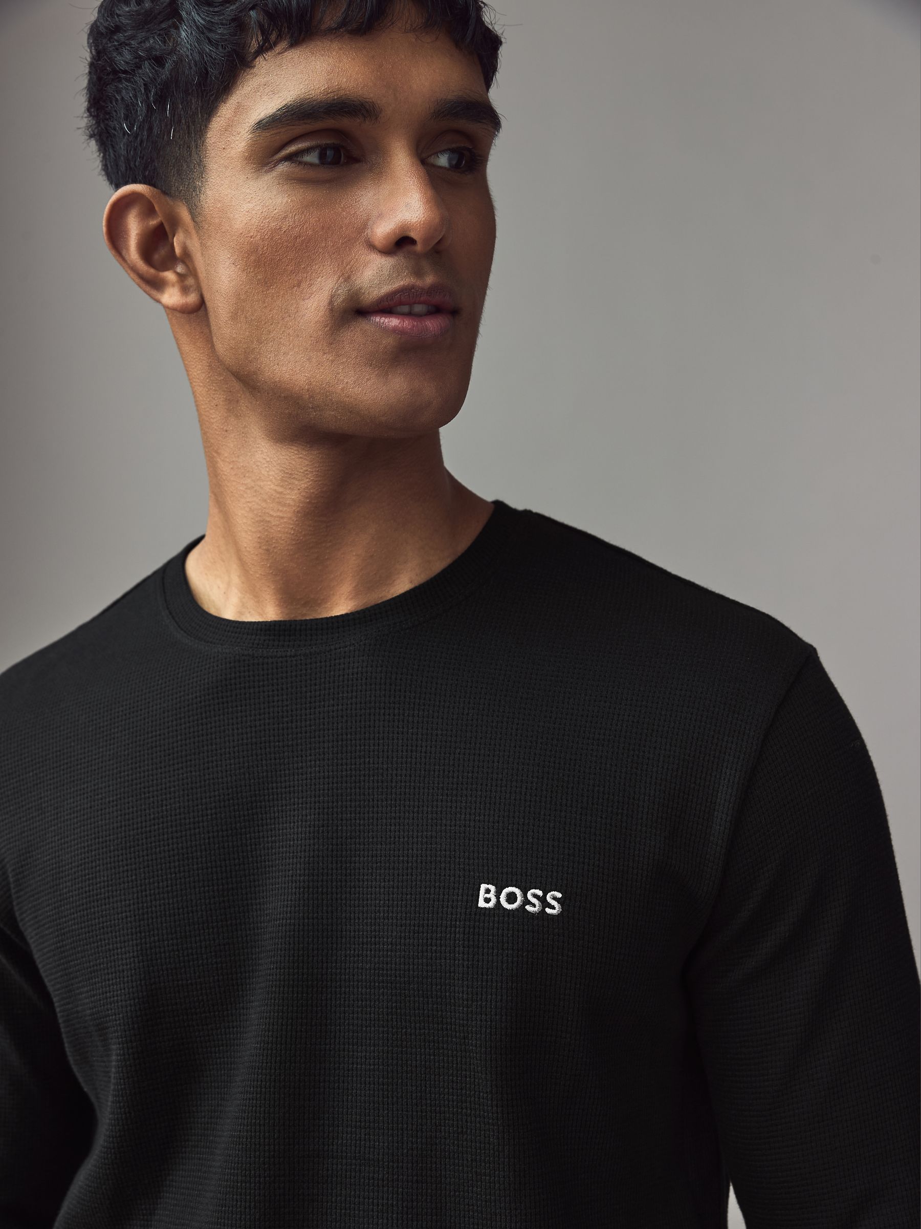 Next：日本 ブラック - 長袖 - BOSS ロゴ入り ワッフル Tシャツ from