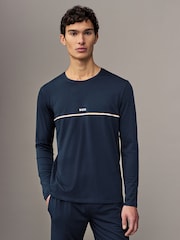 BOSS Blue Signature Stripe Logo Long Sleeve T-Shirt - Image 1 of 4