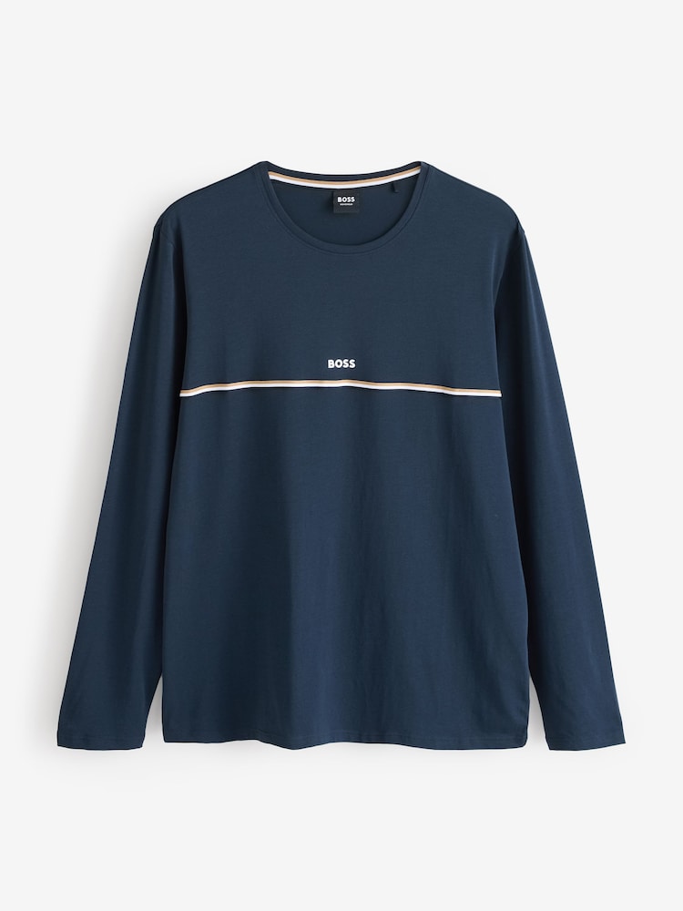 BOSS Blue Signature Stripe Logo Long Sleeve T-Shirt - Image 4 of 4