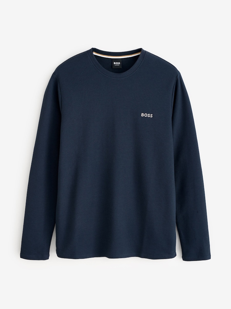 BOSS Blue Waffle Structured T-Shirt - Image 4 of 4