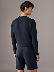 BOSS Navy Blue Waffle Structure Cotton Shorts - Image 2 of 4