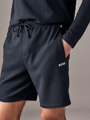 BOSS Navy Blue Waffle Structure Cotton Shorts - Image 3 of 4