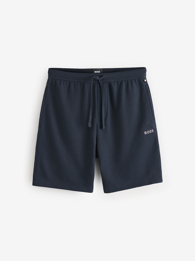 BOSS Navy Blue Waffle Structure Cotton Shorts - Image 4 of 4