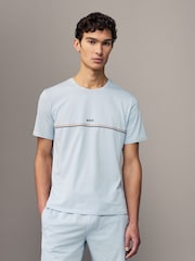BOSS Blue/white Signature Stripe Stretch Cotton T-Shirt - Image 1 of 4