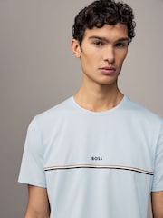 BOSS Blue/white Signature Stripe Stretch Cotton T-Shirt - Image 3 of 4