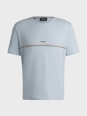 BOSS Blue/white Signature Stripe Stretch Cotton T-Shirt - Image 4 of 4