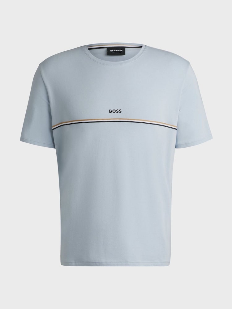 BOSS Blue/white Signature Stripe Stretch Cotton T-Shirt - Image 4 of 4