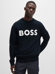 BOSS Blue Rubber Logo Relaxed Fit Terry Jersey Sweatshirt - Image 1 of 5