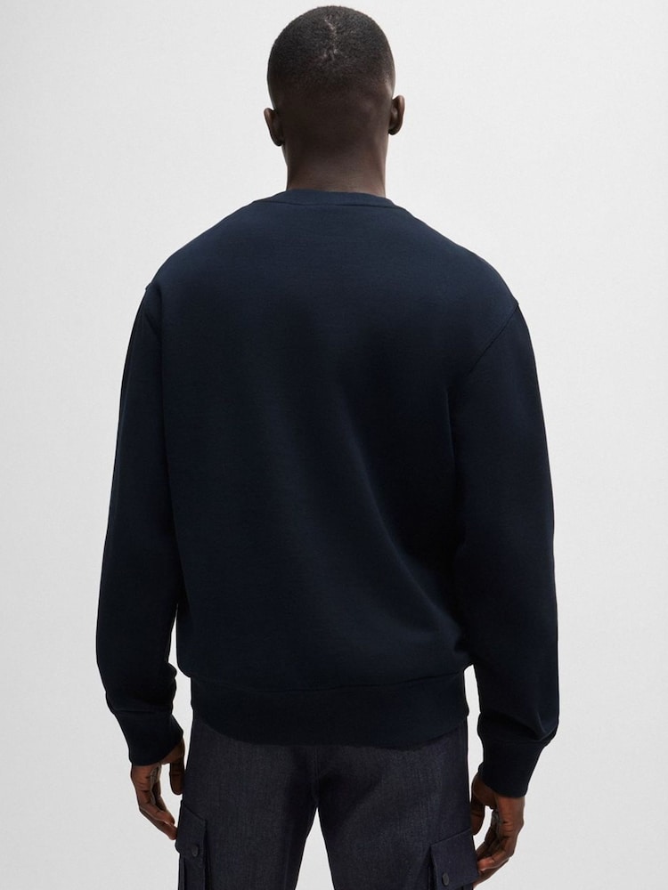 BOSS Blue Rubber Logo Relaxed Fit Terry Jersey Sweatshirt - Image 2 of 5 BOSS Blue Rubber Logo Relaxed Fit Terry Jersey Sweatshirt - Image 2 of 5