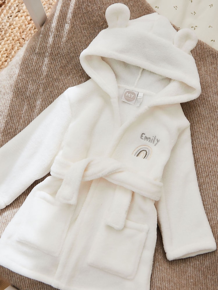 My 1st Years Personalised Rainbow White Fleece Robe with Ears - Image 1 of 5