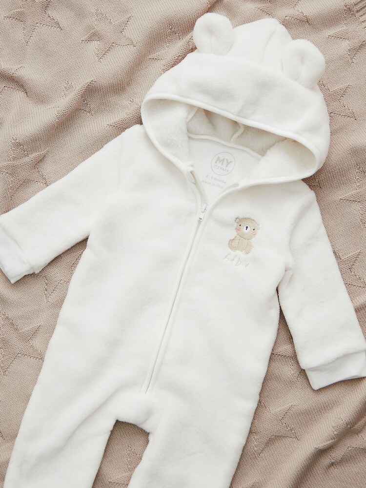 My 1st Years Personalised Biscuit Bear White Fleece All-In-One - Image 1 of 6